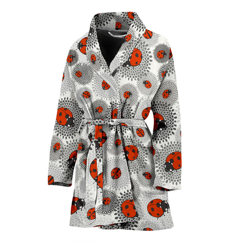 Ladybug Pattern Print Design 05 Women's Bathrobe