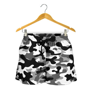 Black White Camo Camouflage Pattern Women Shorts
