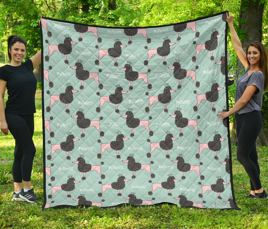 Poodle Dog Green Background Premium Quilt