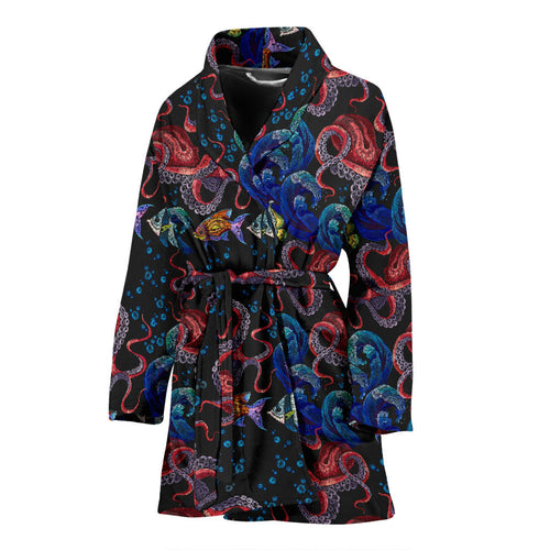 Octopus Sea Wave Tropical Fishe Pattern Women'S Bathrobe
