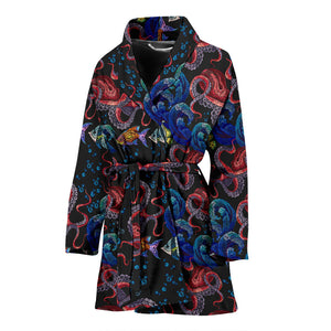 Octopus Sea Wave Tropical Fishe Pattern Women'S Bathrobe