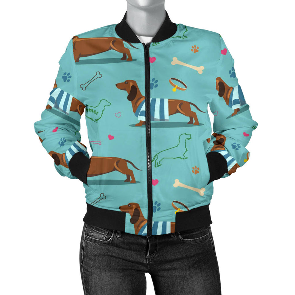 Dachshund Decorative Background Women'S Bomber Jacket