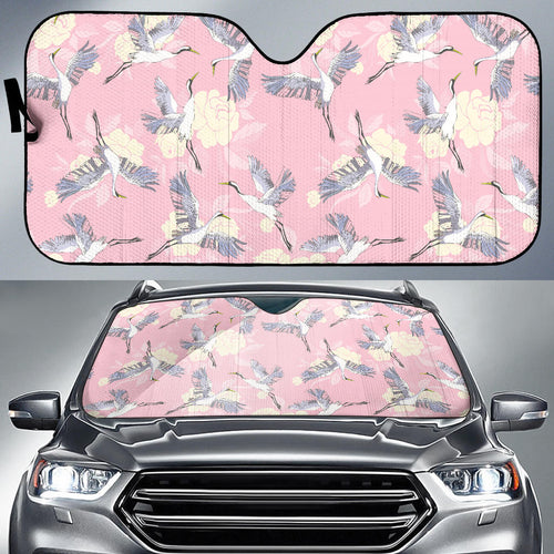 Japanese Crane Rose Pattern Car Sun Shade