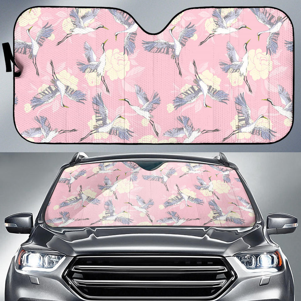 Japanese Crane Rose Pattern Car Sun Shade