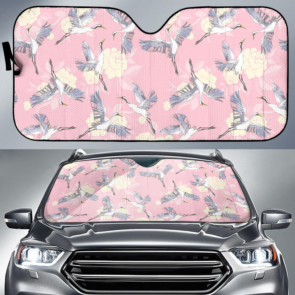 Japanese Crane Rose Pattern Car Sun Shade
