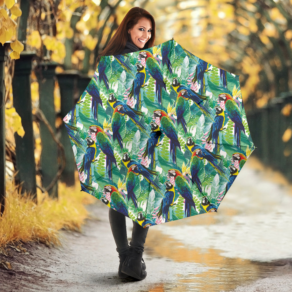 Colorful Parrot Exotic Flower Leaves Umbrella