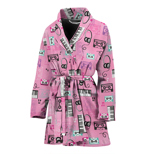 Piano Pattern Print Design 01 Women's Bathrobe