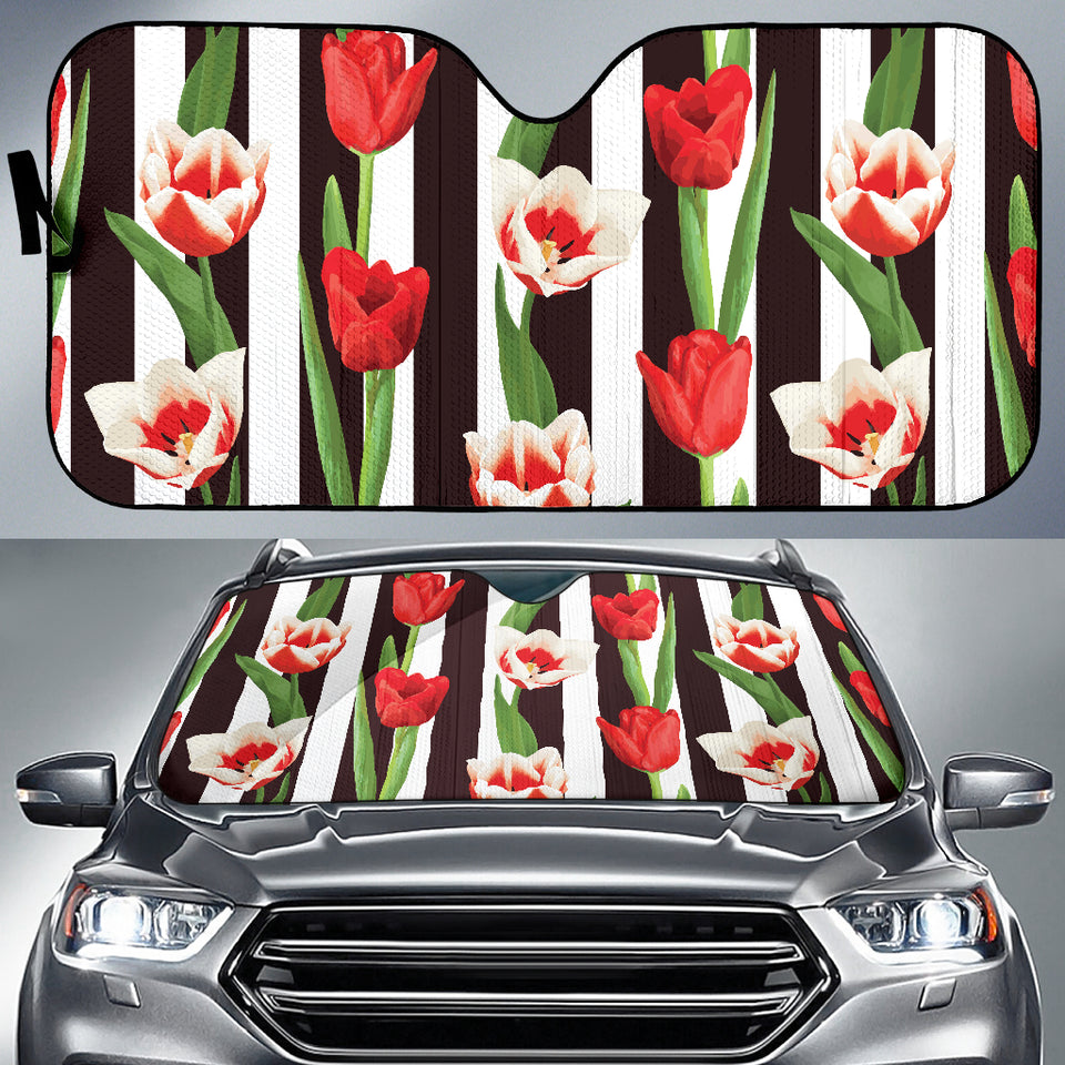 Red And White Tulips Pattern Car Sun Shade