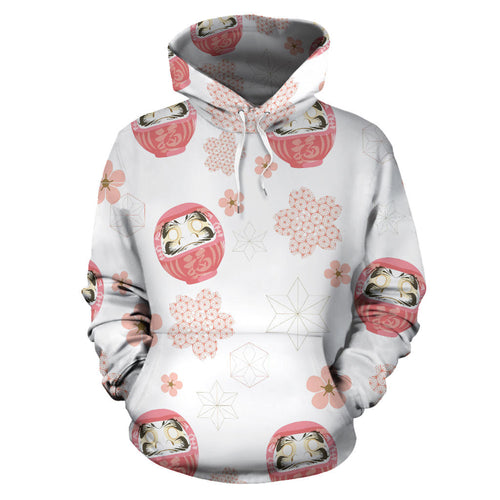 Daruma Japanese Wooden Doll Cherry Blossom Flower Pattern Men Women Pullover Hoodie