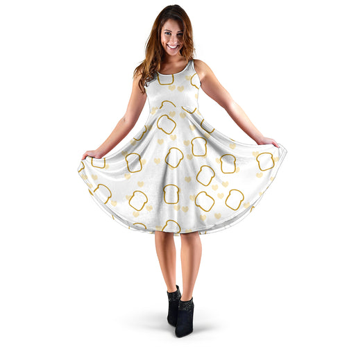 Bread Toast Pattern Print Design 01 Sleeveless Midi Dress