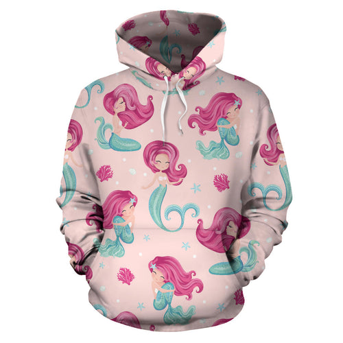Cute Little Mermaid Pattern Men Women Pullover Hoodie
