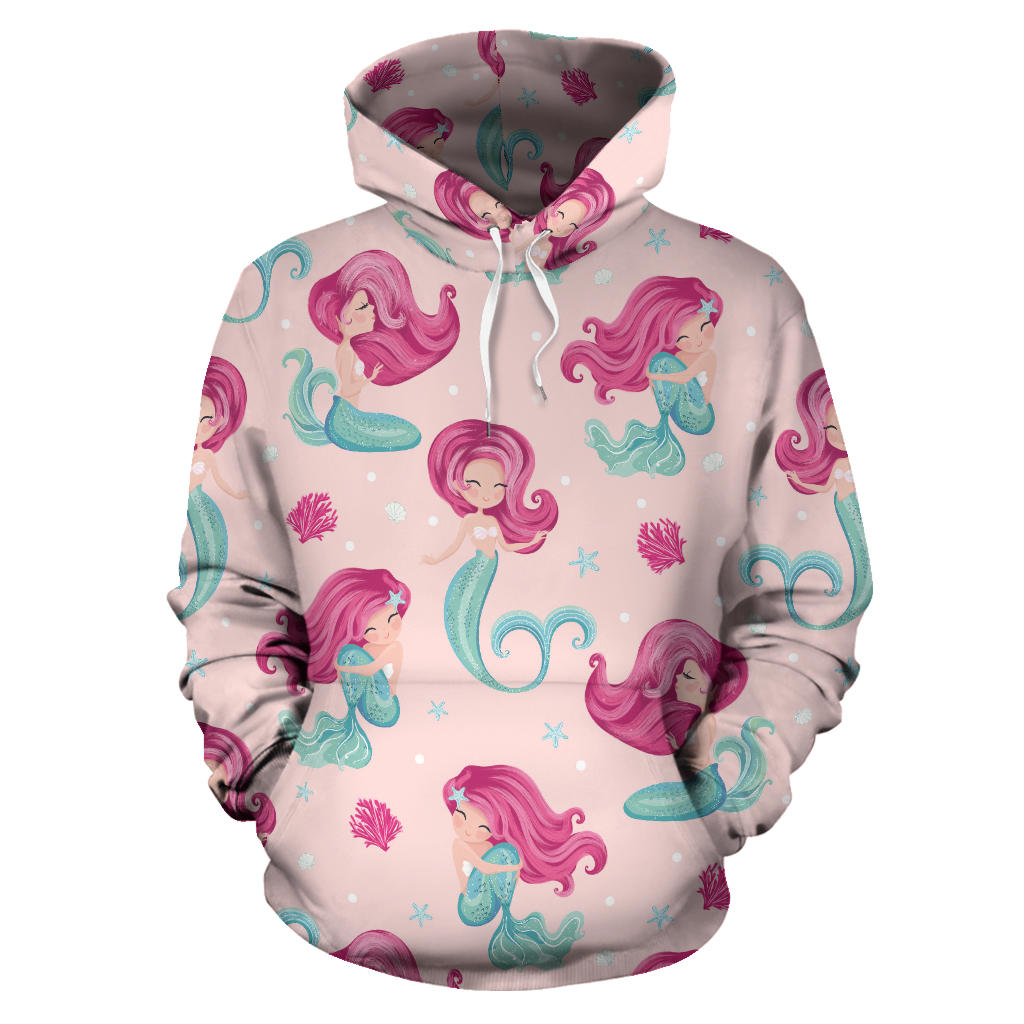 Cute Little Mermaid Pattern Men Women Pullover Hoodie