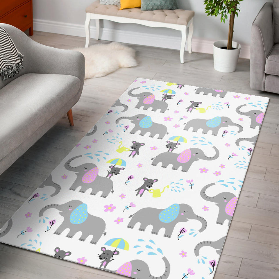 Cute Elephant Mouse Pattern Area Rug