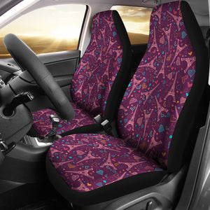 Eiffel Tower Heart Pattern Print Design 04 Universal Fit Car Seat Covers