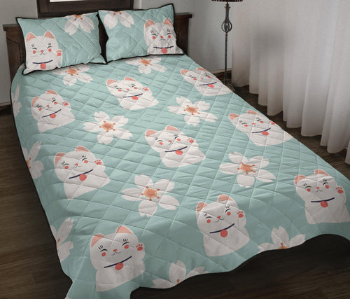 Maneki Neko Lucky Cat sakura Quilt Bed Set