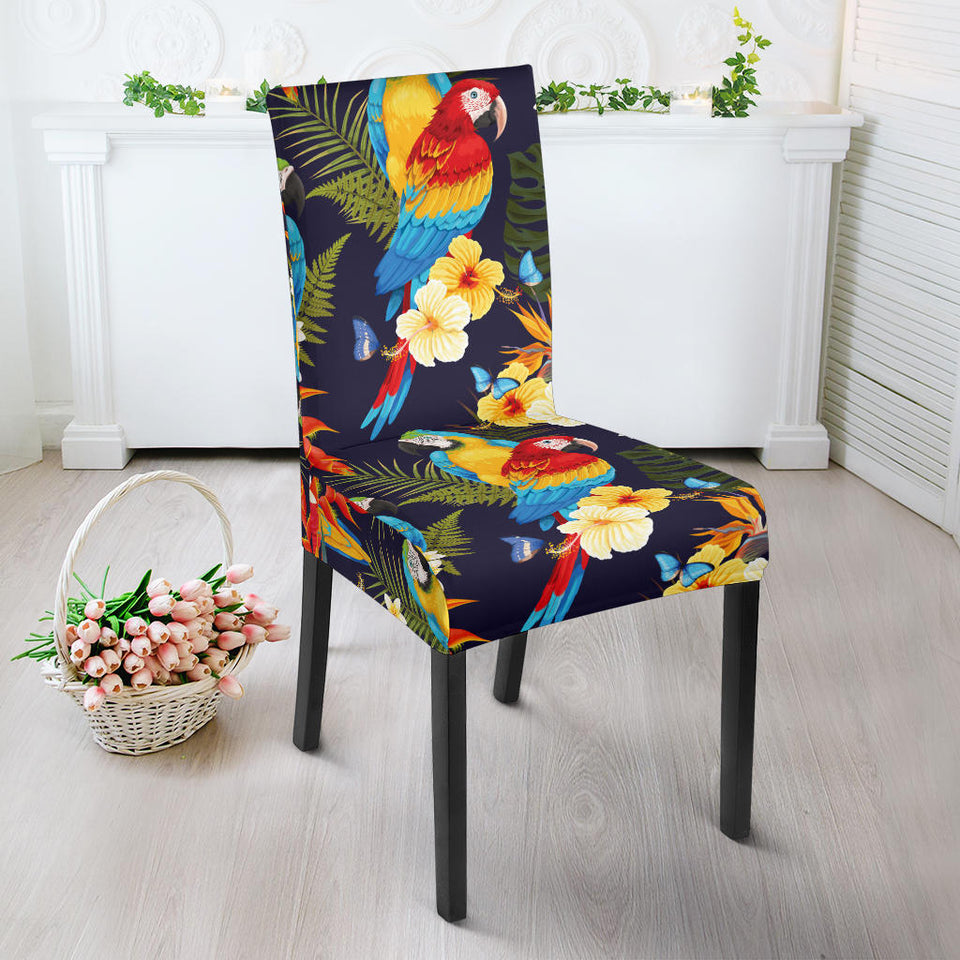 Colorful Parrot Flower Pattern Dining Chair Slipcover