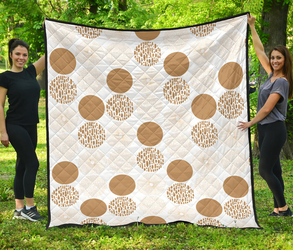Gold Texture Mushroom Pattern Premium Quilt
