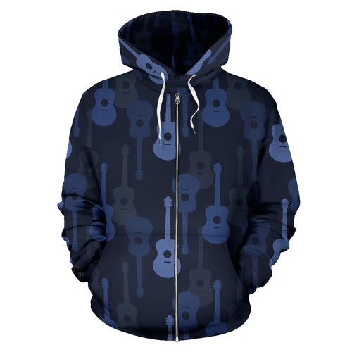 Blue Theme Guitar Pattern Zip Up Hoodie