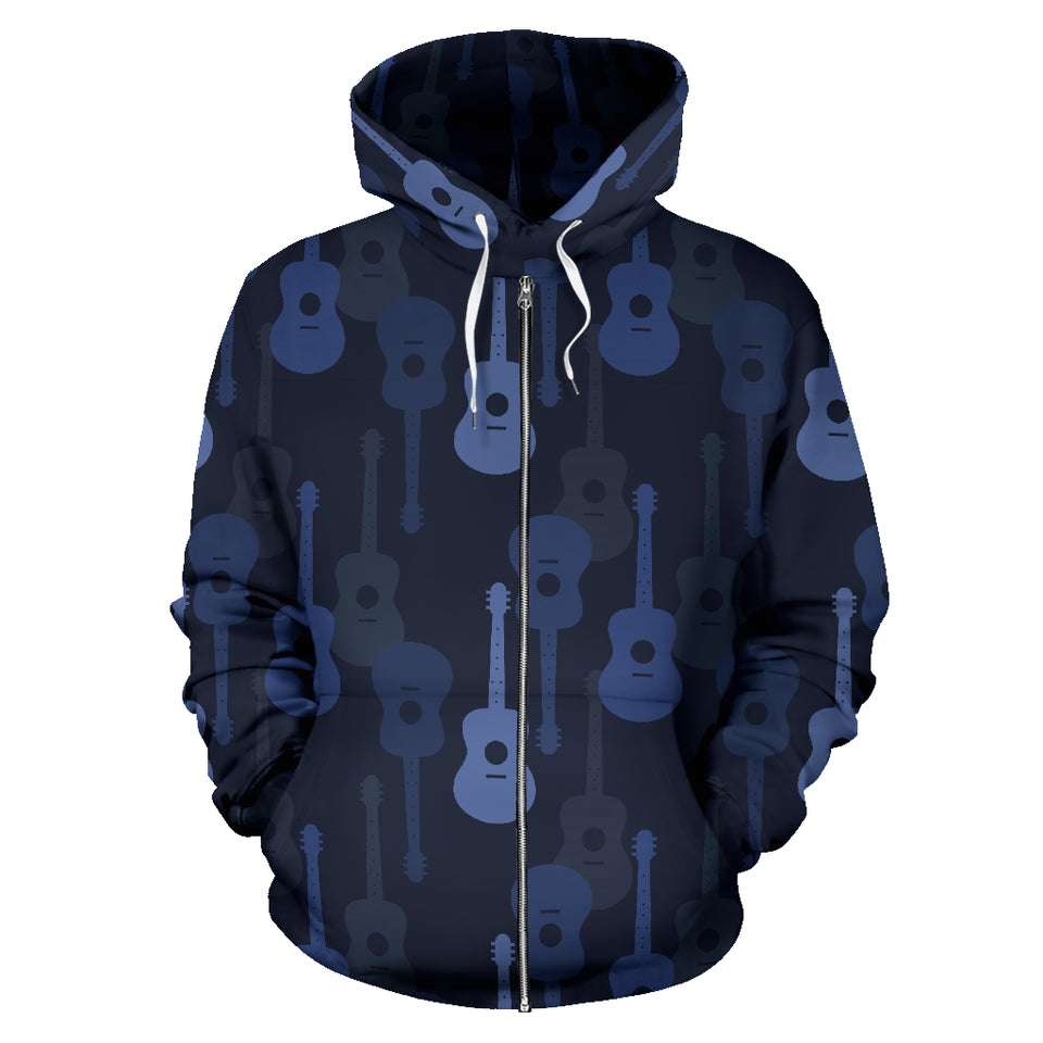 Blue Theme Guitar Pattern Zip Up Hoodie