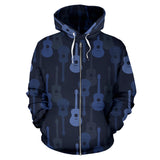 Blue Theme Guitar Pattern Zip Up Hoodie