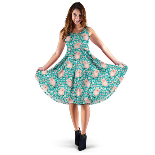 Pig Pattern Print Design 01 Sleeveless Midi Dress