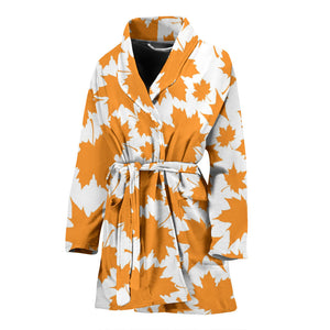 Orange Maple Leaf Pattern Women'S Bathrobe