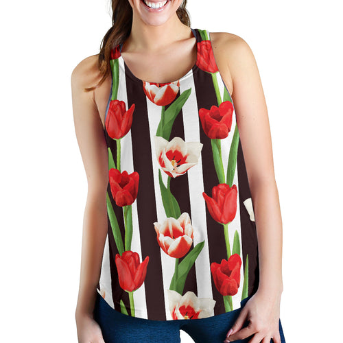 red and white tulips pattern Women Racerback Tank Top