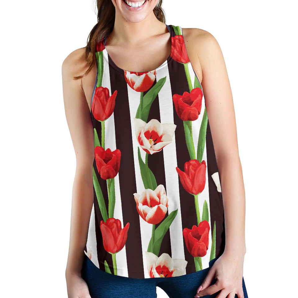 red and white tulips pattern Women Racerback Tank Top