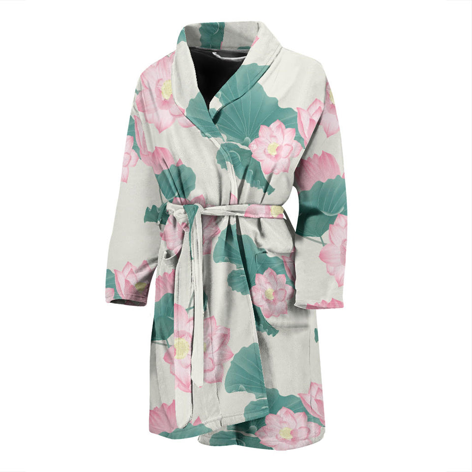 Pink Lotus Waterlily Leaves Pattern Men'S Bathrobe