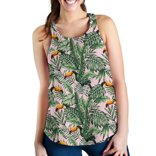 Toucan tropical green jungle palm pattern Women Racerback Tank Top