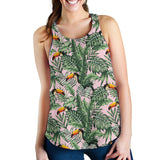 Toucan tropical green jungle palm pattern Women Racerback Tank Top