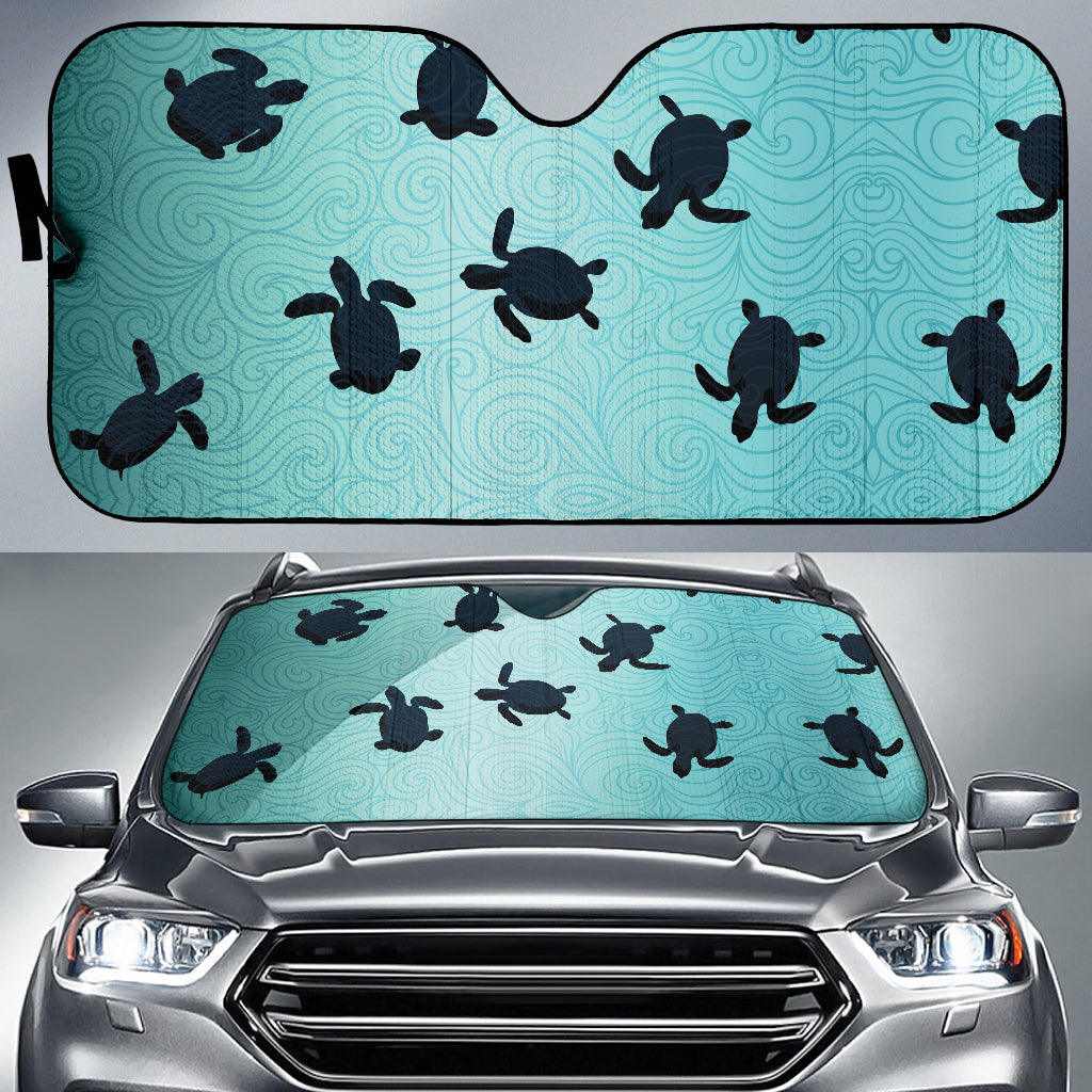 Sea Turtle With Blue Ocean Backgroud Car Sun Shade