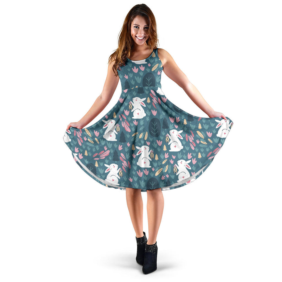 Cute Rabbit Pattern Sleeveless Midi Dress