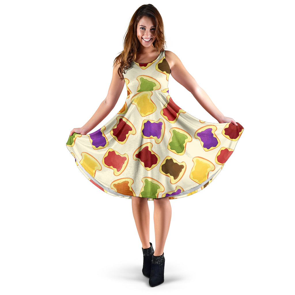 Bread Toast Pattern Print Design 02 Sleeveless Midi Dress