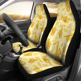 Saxophone Cornet Pattern Yellow Background  Universal Fit Car Seat Covers