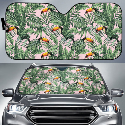 Toucan Tropical Green Jungle Palm Pattern Car Sun Shade