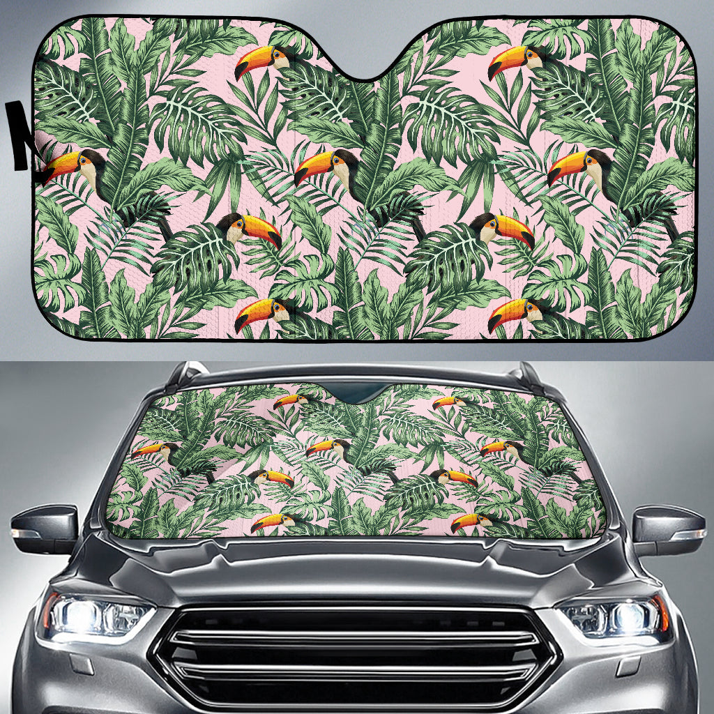 Toucan Tropical Green Jungle Palm Pattern Car Sun Shade
