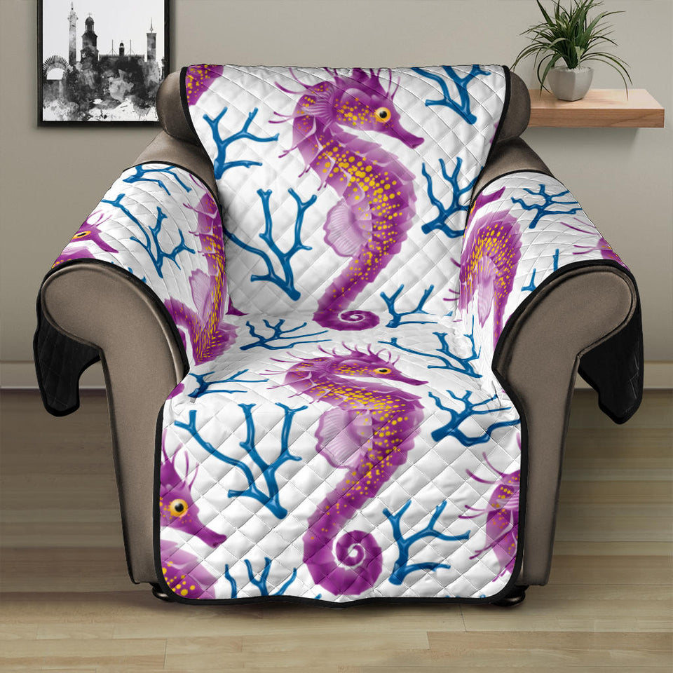 Purple seahorse blue coral pattern Recliner Cover Protector