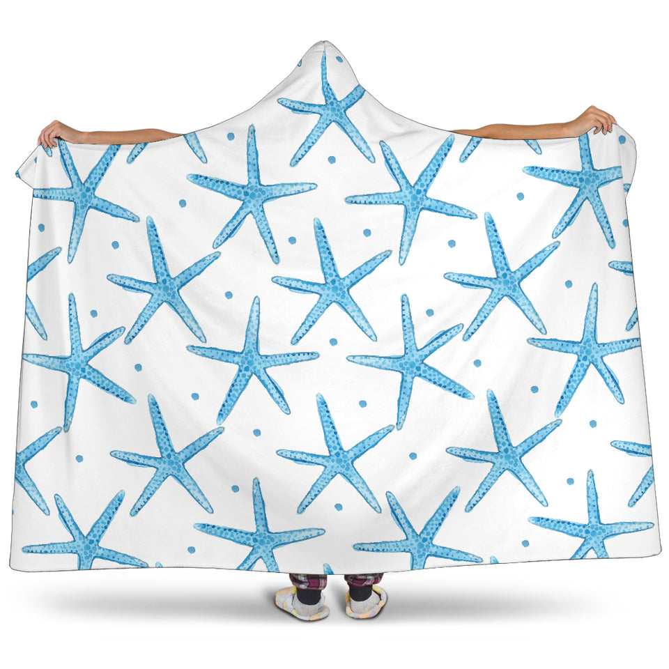 Watercolor Starfish Pattern Hooded Blanket