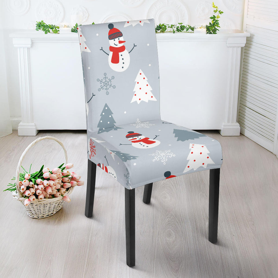 Snowman Christmas  Tree Snow Gray Background Dining Chair Slipcover