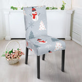 Snowman Christmas  Tree Snow Gray Background Dining Chair Slipcover