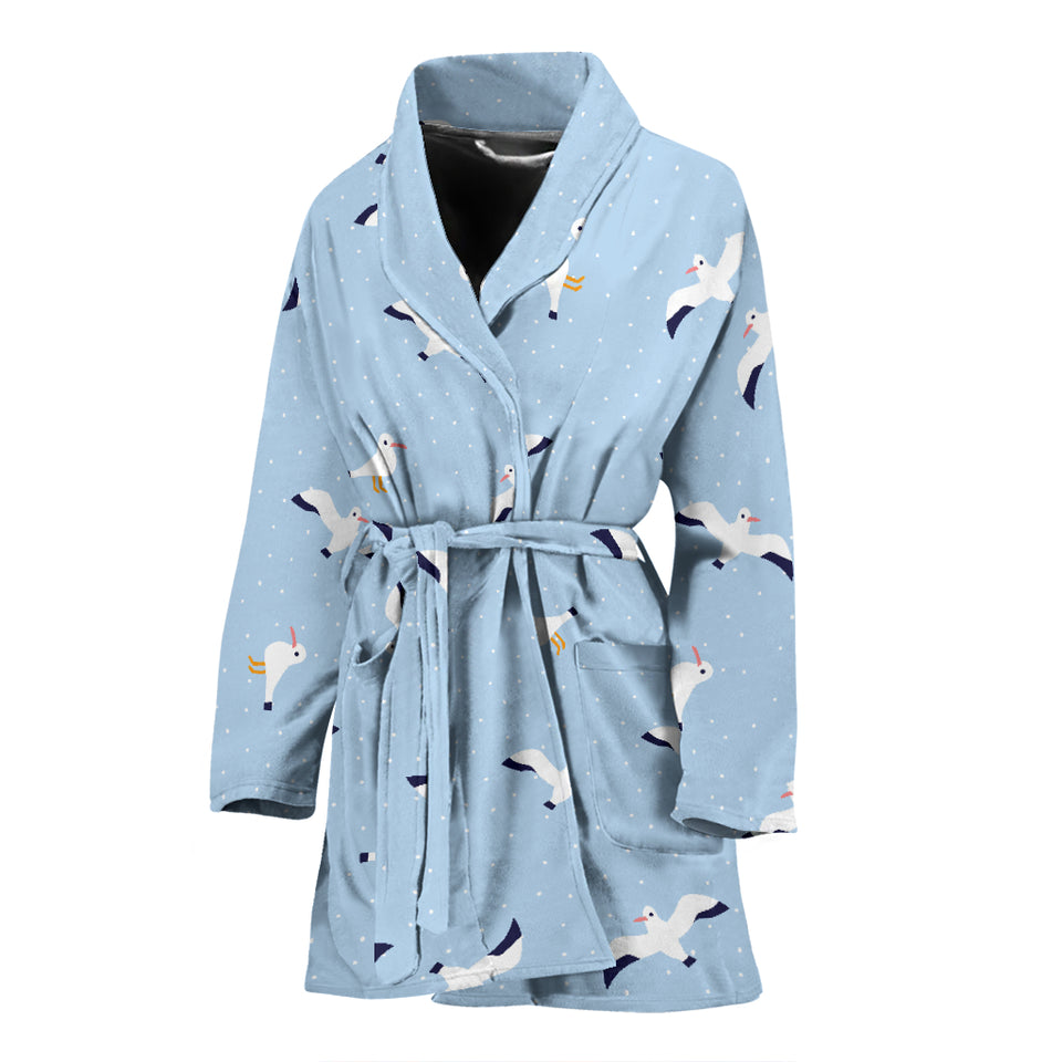 Seagull Pattern Print Design 02 Women's Bathrobe