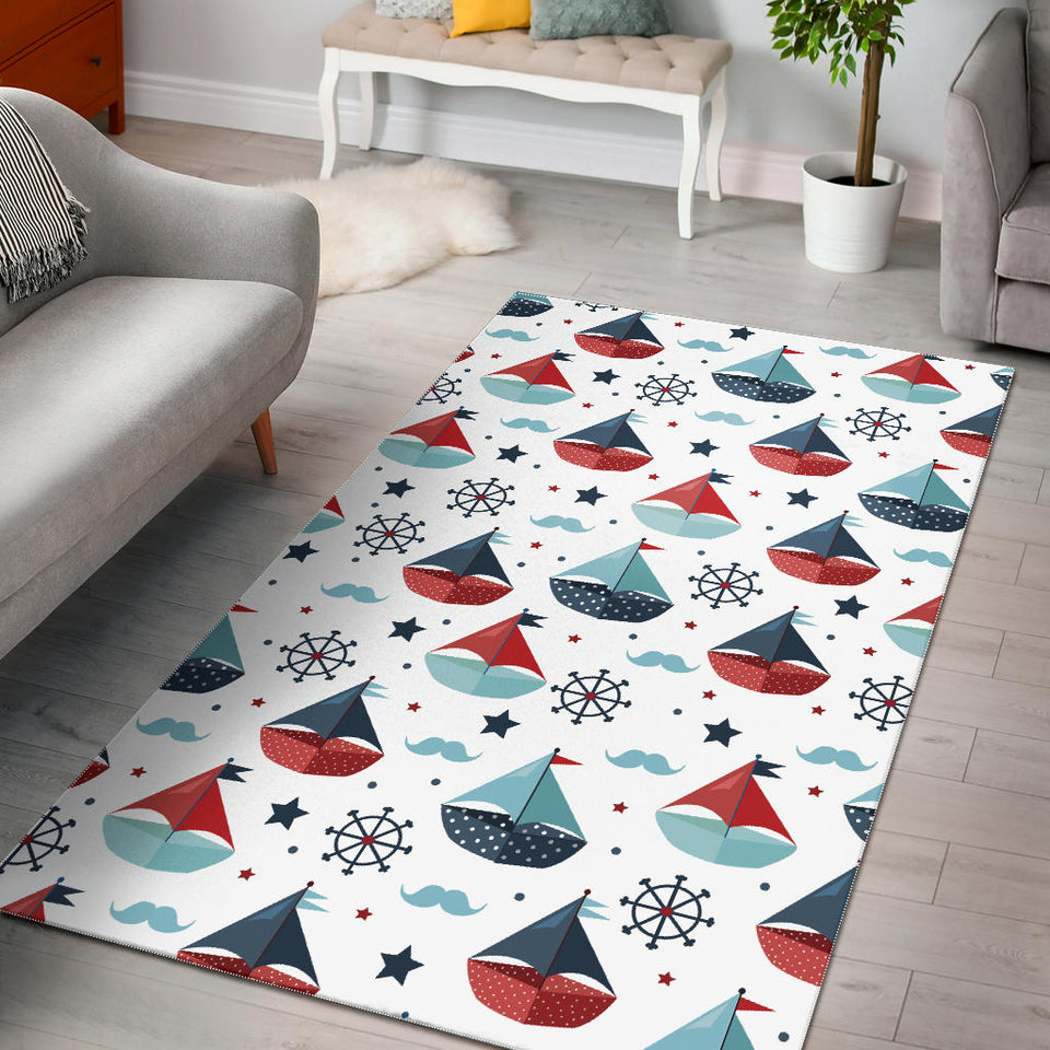 Cute Color Paper Sailboat Pattern Area Rug