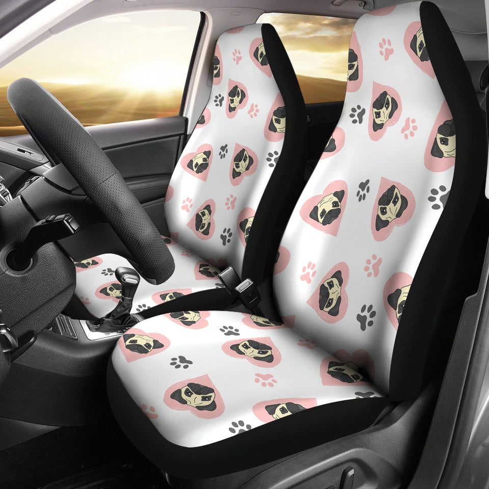Cute Pugs Pink Heart Paw Pattern  Universal Fit Car Seat Covers