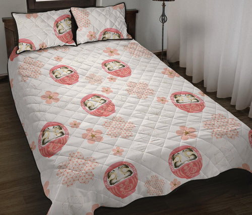 Daruma japanese wooden doll cherry blossom flower pattern Quilt Bed Set