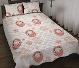 Daruma japanese wooden doll cherry blossom flower pattern Quilt Bed Set