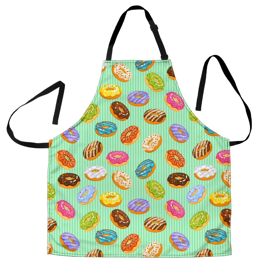 Colorful Donut Pattern Green Background Adjustable Apron