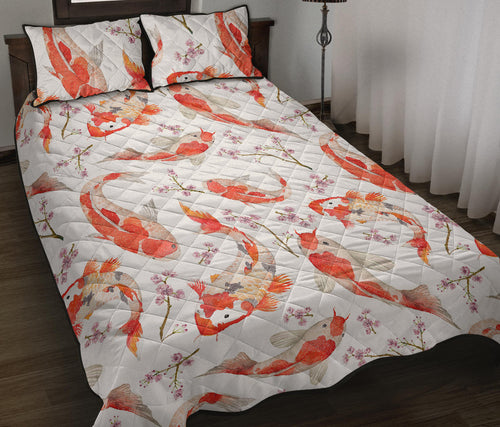 Watercolor Koi Fish Carp Fish pattern Quilt Bed Set
