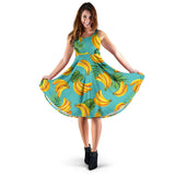 Banana Palm Leaves Pattern Background Sleeveless Midi Dress