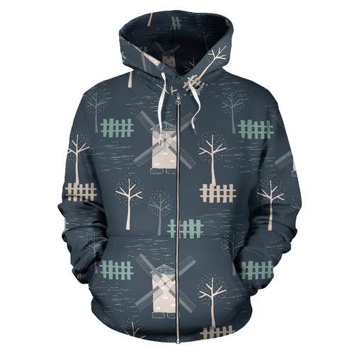 Windmill Tree Pattern Zip Up Hoodie